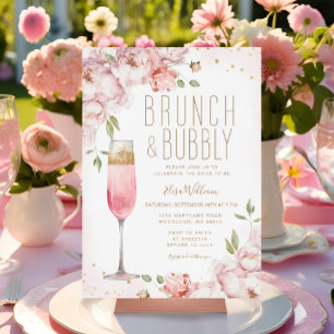 Invitation Fleurs roses élégantes Brunch & Fête des mariées B