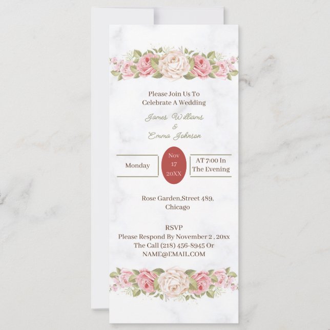 Invitation Fleurs Roses élégantes Customisées (Devant)