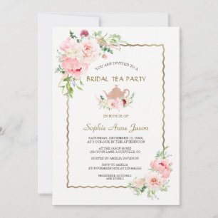Invitation Fleurs roses élégantes de teinturier doré pour la