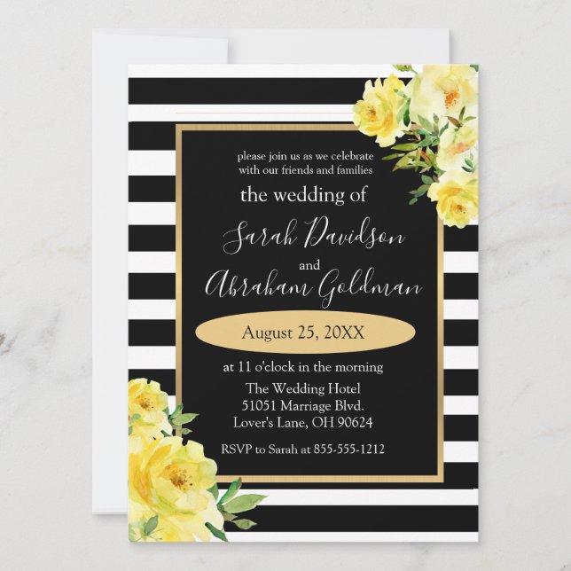 Invitation Fleurs Roses en noir et blanc Inv Mariage  (Devant)