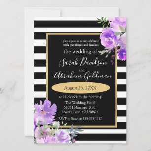 Invitation Fleurs Roses en noir et blanc Inv Mariage