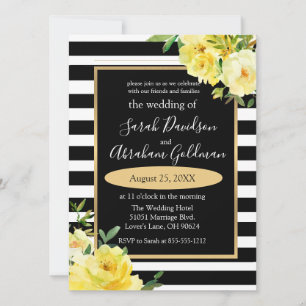 Invitation Fleurs Roses en noir et blanc Inv Mariage