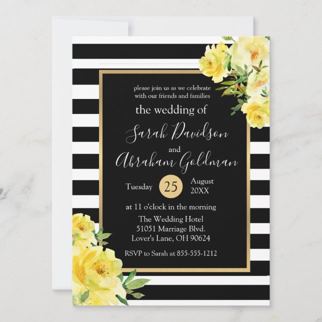 Invitation Fleurs Roses en noir et blanc Mariage (Devant)