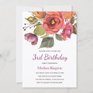 Invitation Fleurs roses Enfants Anniversaire de enfant Invita