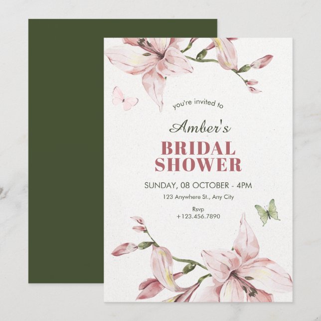 Invitation Fleurs roses esthétiques floraison mariage (Devant / Derrière)