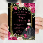 Invitation Fleurs roses et Arrière - plan noir 16e anniversai<br><div class="desc">Fleurs roses et Arrière - plan noir 16e anniversaire Invitation</div>