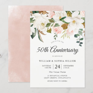 Invitation Fleurs roses et blanches 50e anniversaire de maria