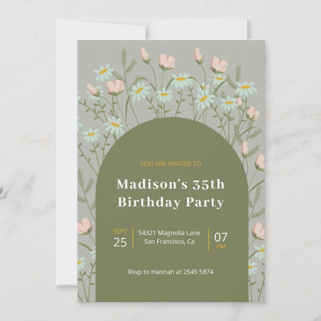 Invitation Fleurs Roses Et Blanches Anniversaire (Devant)