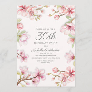 Invitation Fleurs roses et blanches de printemps pour les 30