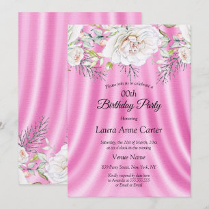 Invitation Fleurs Roses et Blanches Fête d'Anniversaire Flora