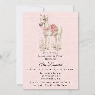 Invitation Fleurs roses et bleues Horse Bachelorette Party