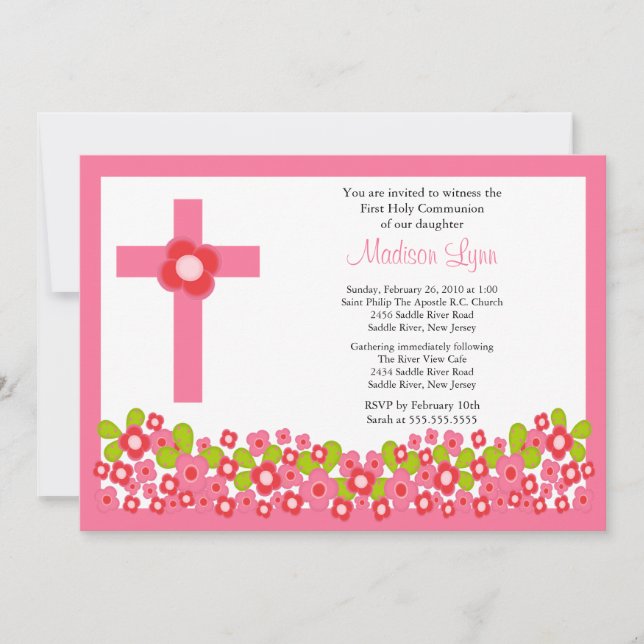 Invitation Fleurs roses et communion sacrée (Devant)