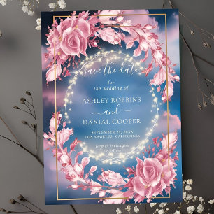 Invitation Fleurs Roses Et Étincelles Géantes Sauvegardez La
