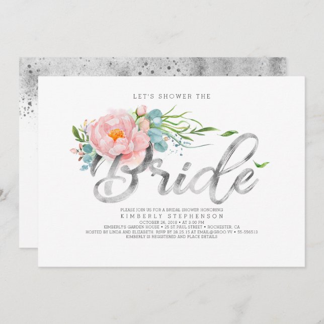 Invitation Fleurs roses et Fête des mariées de Parties scinti (Devant / Derrière)