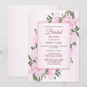 Invitation Fleurs roses et feuilles vertes Élégante douche de