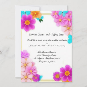 Invitation Fleurs roses et papillons Mariage