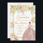 Invitation  Fleurs roses et Parties scintillant d'or Quincean<br><div class="desc">Fleurs roses et Parties scintillant d'or Quinceanera Invitation AnniversaireMis Quince Anos,  15e Anniversaire, </div>