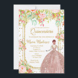 Invitation  Fleurs roses et Parties scintillant d'or Quincean<br><div class="desc">Fleurs roses et Parties scintillant d'or Quinceanera Invitation AnniversaireMis Quince Anos,  15e Anniversaire, </div>