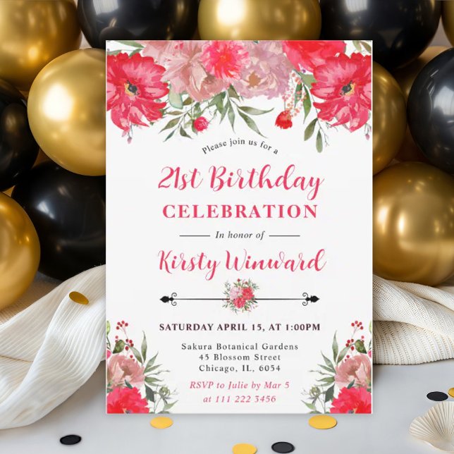 Invitation Fleurs Roses et Rosées d'Été 21e Anniversaire (Créateur téléchargé)