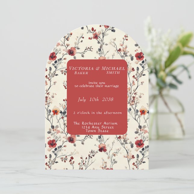 Invitation Fleurs roses et rouges de printemps en fleurs   (Debout devant)