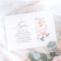 Fleurs roses et verdure or Baptême Feuille