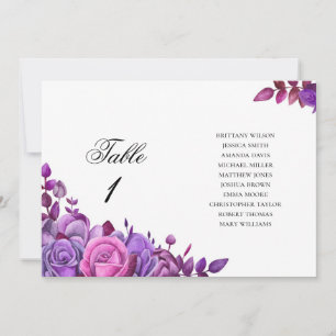 Invitation Fleurs roses et violettes. Plan de table de mariag