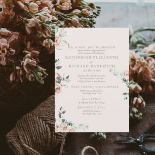 Invitation Fleurs roses Eucalyptus 2 Venue Blush Mariage