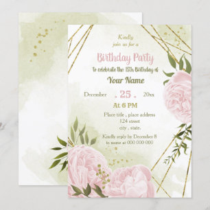 Invitation Fleurs roses extraordinaires fête d'anniversaire