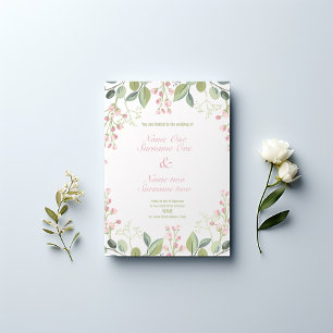 Invitation Fleurs roses, feuilles d'olivier, mariage de jardi