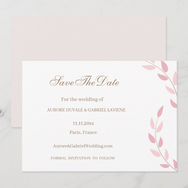 Invitation Fleurs Roses Feuillues Automne Enregistrer La Date (Devant / Derrière)