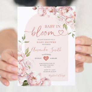 Invitation Fleurs roses Fille Baby shower bébé en fleur