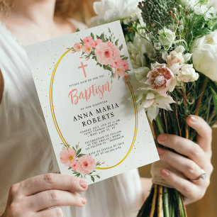 Invitation Fleurs roses Fille Baptême