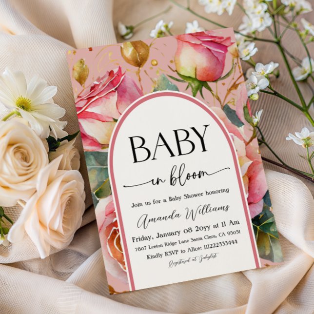 Invitation Fleurs Roses Fille Bébé en Fleur Baby Shower (Créateur téléchargé)