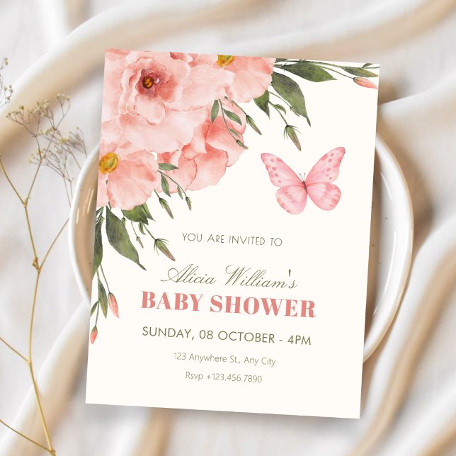 Invitation Fleurs roses fleuries baby shower (Créateur téléchargé)