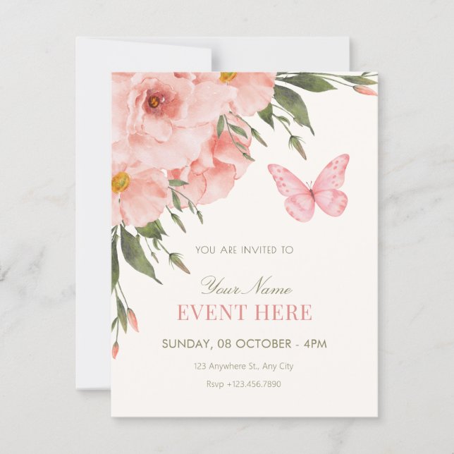 Invitation Fleurs roses fleurissent  (Devant)