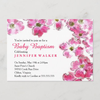 Invitation Fleurs roses Fleurs Bébé Baptême Dédication
