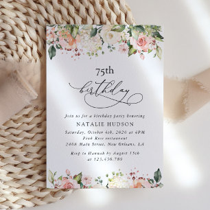 Invitation Fleurs roses, Fleurs blanches, Bohème, Anniversair