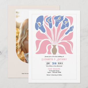 Invitation Fleurs roses/Fleurs de maïs Mariage bohème floral