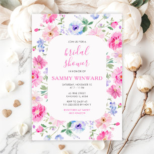 Invitation Fleurs Roses Florales pour la Mariée