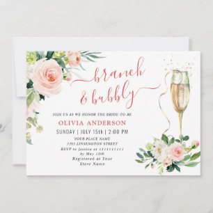 Invitation Fleurs Roses Fluides Verdure Brunch Floral & Bubbl