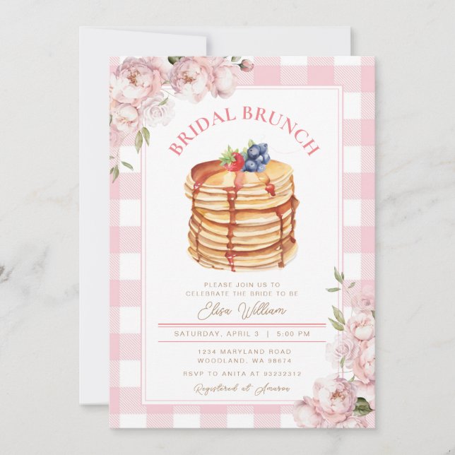 Invitation Fleurs roses Fruit Pancake Fête des mariées Brunch (Devant)