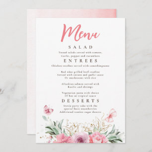 Invitation Fleurs roses Gold Greenerflies Menu Party