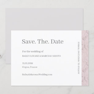 Invitation Fleurs roses grises et blanches en marbre Save The
