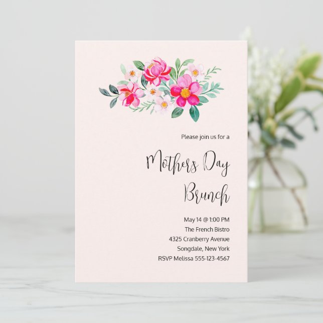 Invitation Fleurs roses jolies et ludiques pour le brunch de  (Debout devant)