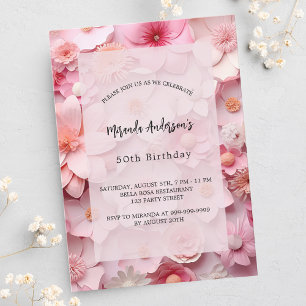 Invitation Fleurs roses luxe anniversaire