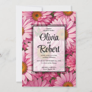 Invitation Fleurs roses marguerites rétro Mariage