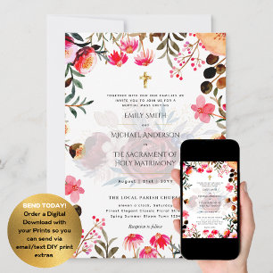 Invitation Fleurs roses Mariage de Masse Nuptiale Catholique