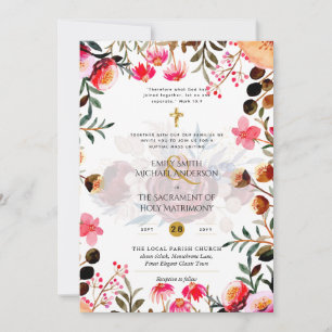 Invitation Fleurs roses Mariage de Masse Nuptiale Catholique
