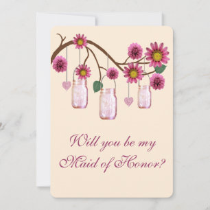 Invitation Fleurs Roses Mason Jars Maid Of Honor Card