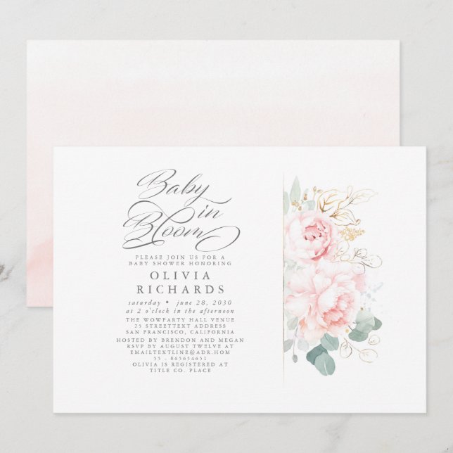Invitation Fleurs roses mignonnes Baby Girl Baby shower Invit (Devant / Derrière)